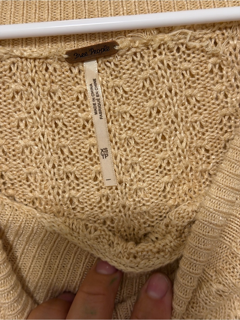 Beige Pointelle Knit Ruffle Collar Cropped Sweater Romantic Cottagecore - Picture 4 of 5